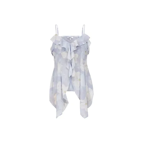 Only H3H RACHEL Синий с принтом Женские шелковые рубашки