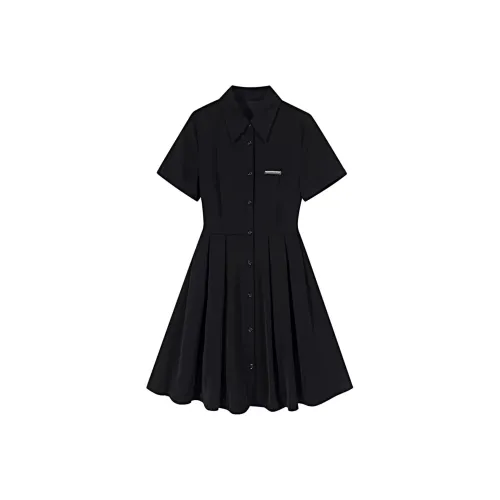 NHZN Короткий рукав Платье Женское Черное