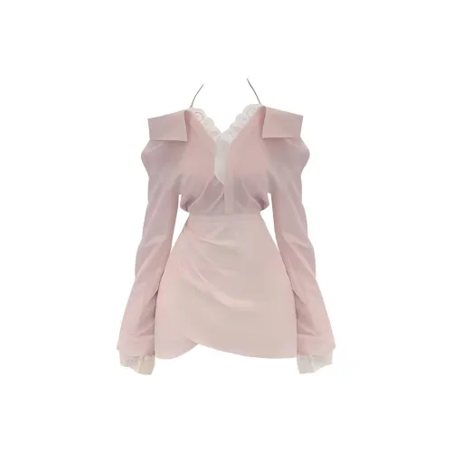 JOSR Длинное платье с длинными рукавами женское розовое