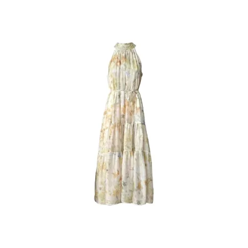 VKXOW Без рукавов Платье Женское Желтый Зеленый