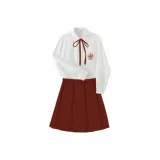 Белый топ Saint Рыцарь с длинным рукавом + бургундская юбка Eight-Коробка