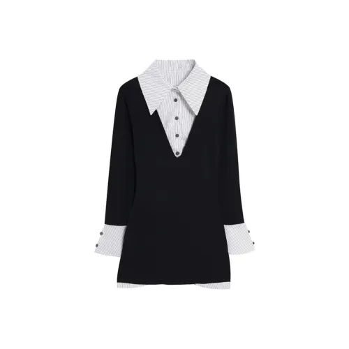 JOSR Длинное платье с длинными рукавами женское черное