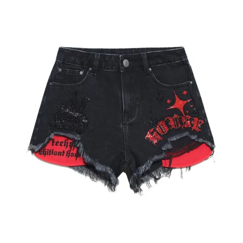 TCH SS23 Джинсовые шорты Женские Черные с Красным логотипом