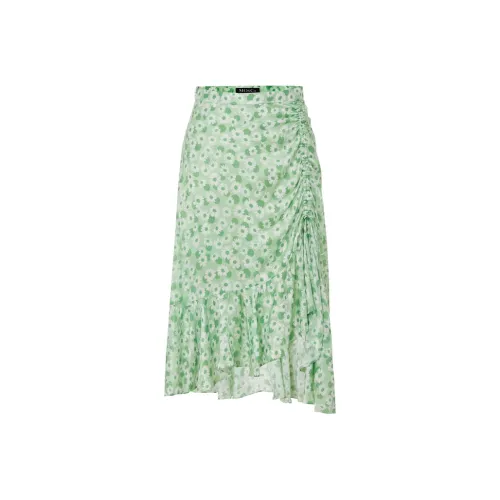 MO&CO Белая основа с зеленым принтом, женские повседневные длинные юбки