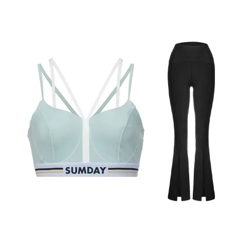 Sumday Athletics Набор Небесно-серый Зеленый Спортивная Лingerie + Черные Брюки Женские Фитнес-комплекты