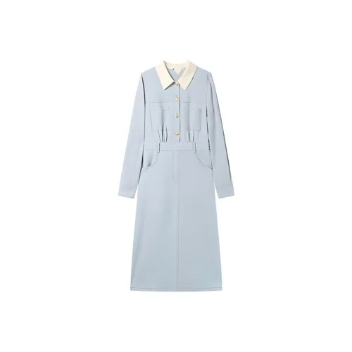 COVT Длинное платье с длинными рукавами женское светло-синее