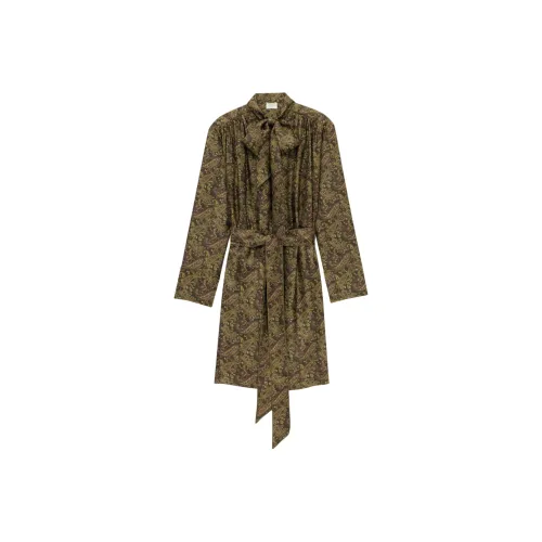 SAINT LAURENT Длинное платье с длинными рукавами женское многоцветное