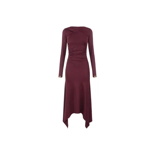 Elisabetta Franchi Длинное платье с длинными рукавами женское темно-красное