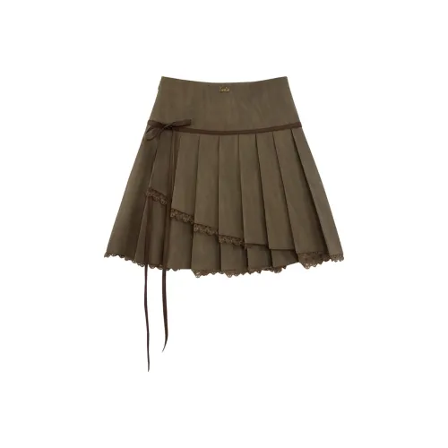 UNIFREE Короткий Плиссированный Юбка-Линия Женская Коричневый