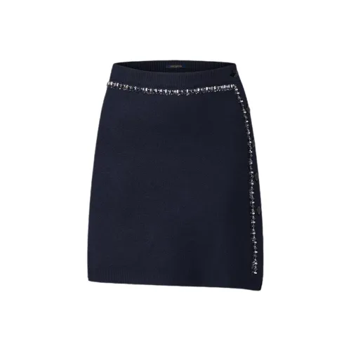 LOUIS VUITTON FW23 Бисерный Комбинированный Вязаная Мини Юбка Повседневная Короткая Юбка Женская Морской Синий