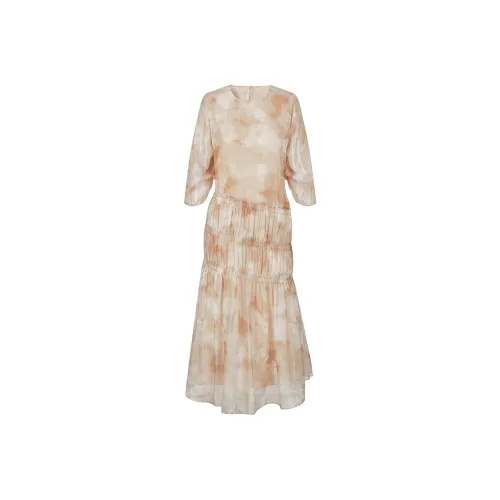 JZ. ANNAKRO Длинное платье с длинными рукавами женское бежевый узор желтый