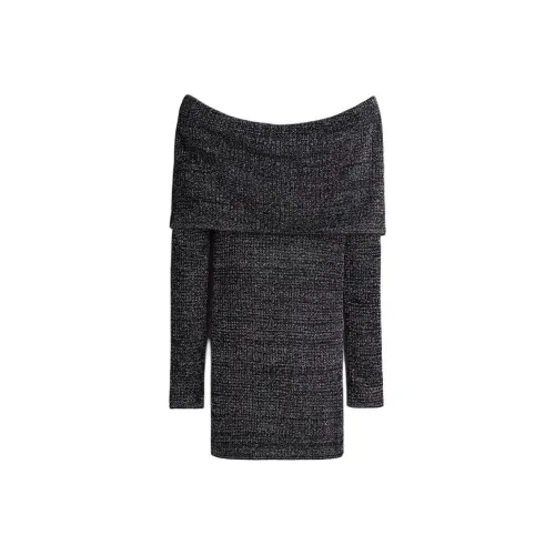 H&M Черное/Блестящее Женское Длинное Платье с Длинным Рукавом