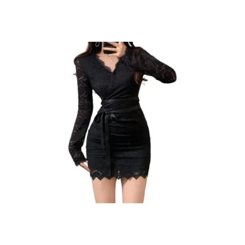 GOSO Длинное платье с длинными рукавами женское черное