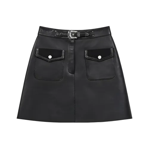 Maje Черные Женские Кожаные Короткие Юбки