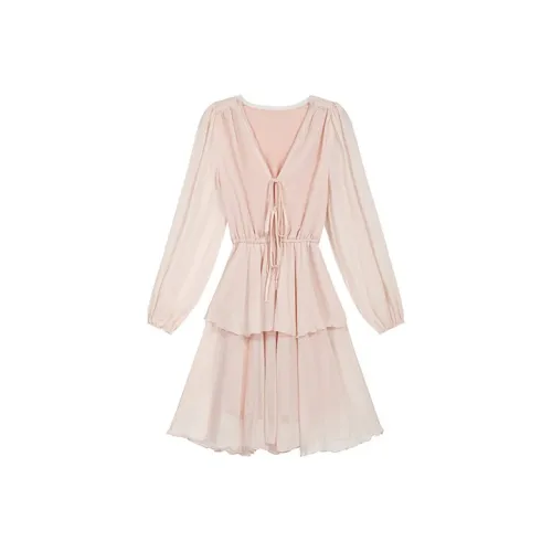 ETSE Длинное платье с длинными рукавами женское розовое