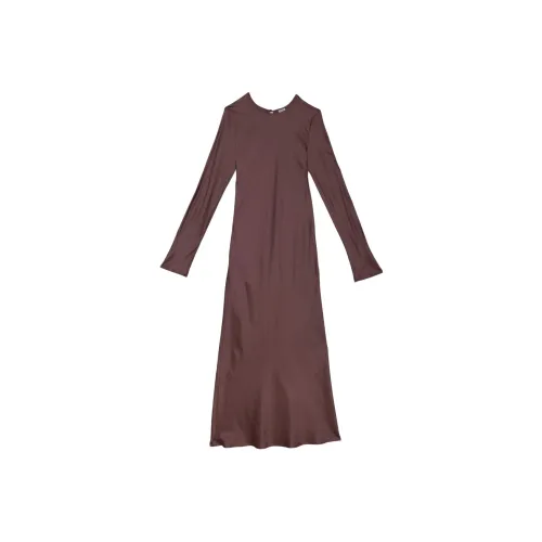 BASERANGE SS24 Dydine Длинный рукав Платье Вискоза Сатин Длинный рукав Платье Женское Темно-коричневый Темно-коричневый