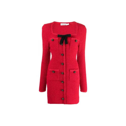 Self Портрет Длинный Sleeved Платье Женское Красное