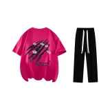 Комплект одежды (Розовая и красная футболка + черные повседневные штаны)