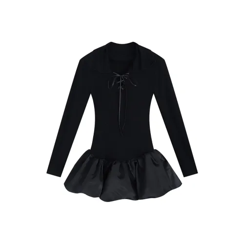 Garbege Длинное платье с длинными рукавами женское черное