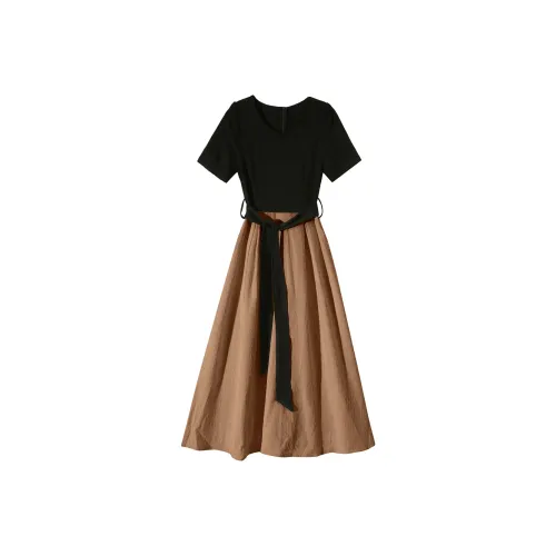 ZUKIZUKI Короткий рукав Платье Женское Кофейное