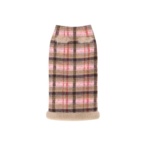 Wahju Повседневный Длинный Юбка Женская Розовая Клетка