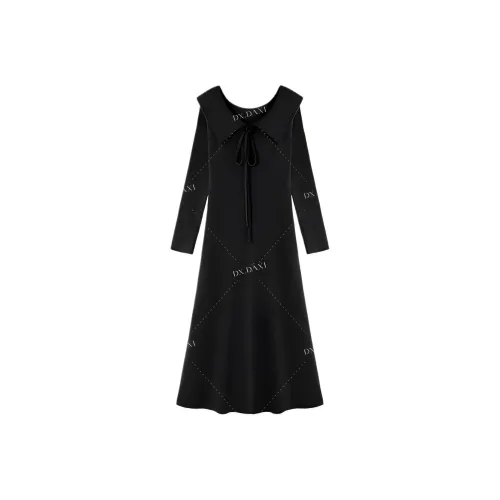 DX.DAXI Длинное платье с длинным рукавом женское черное