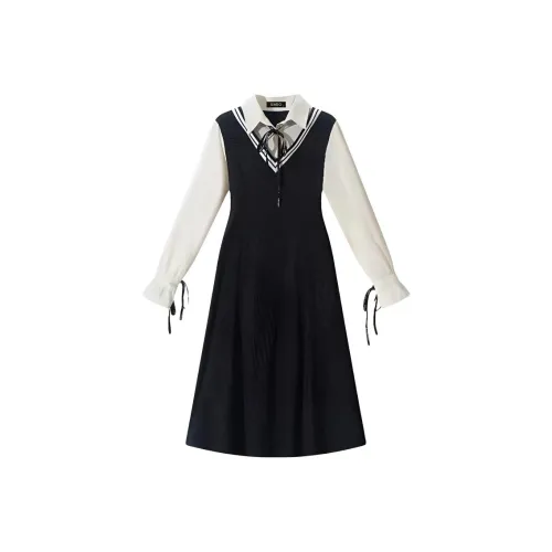 AFGGD Длинное платье с длинными рукавами женское черное