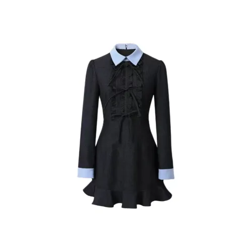 MO VOICE Длинное платье с длинными рукавами женское темно-синий