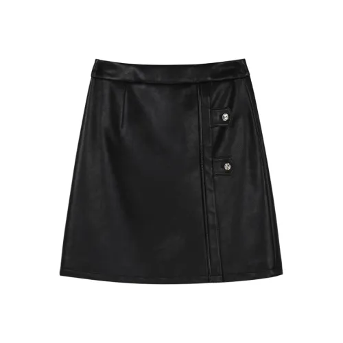 VEGA CHANG SS24 Кожаные короткие юбки Женские Блестящий черный