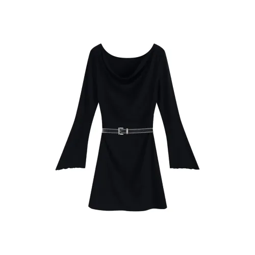 Garbege Длинное платье с длинными рукавами женское черное