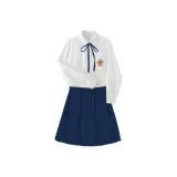 Белый Saint Рыцарь с длинным рукавом + темно-синяя юбка с восемью карманами