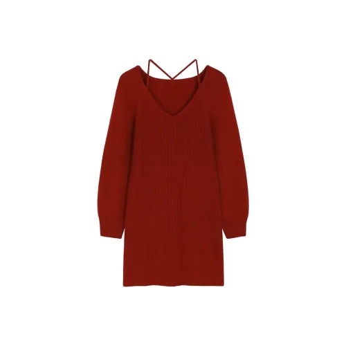 PLAY BUSH Длинное платье с длинными рукавами женское красное