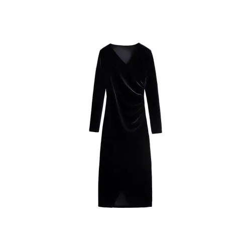 Silky Queen Длинное платье с длинными рукавами женское черное
