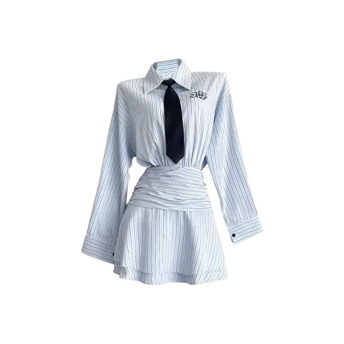 CZMO Длинное платье с длинными рукавами женское синее