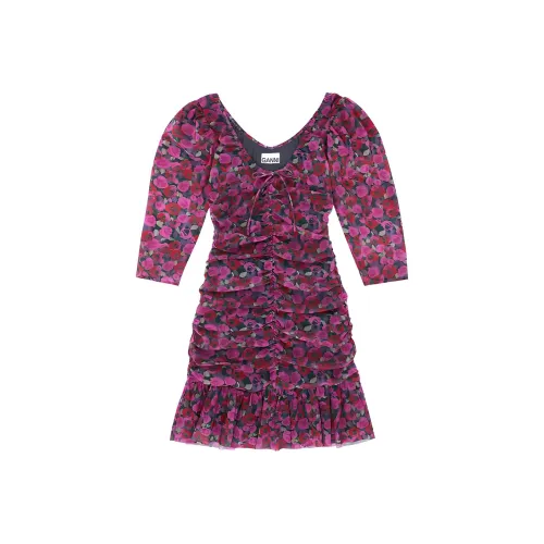 GANNI Длинное платье с длинными рукавами женское красное