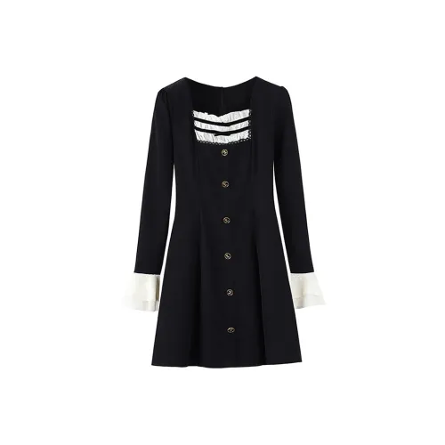 SYEEE WITH U Длинное платье с длинными рукавами женское черное