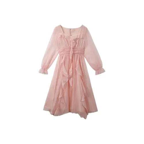 KEAB Длинное платье с длинными рукавами женское розовое