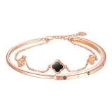 Браслет с четырехлистным клевером, многослойный - розовое золото