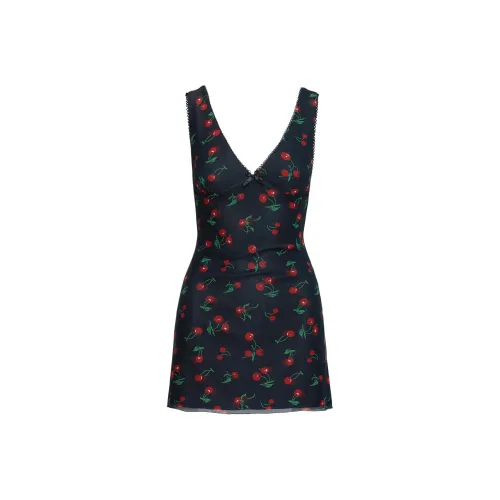 PRINCESS POLLY ROSARIA Мини Платье Slip Платье Женские BLACK CHERRIES Черный с Вишня Принт