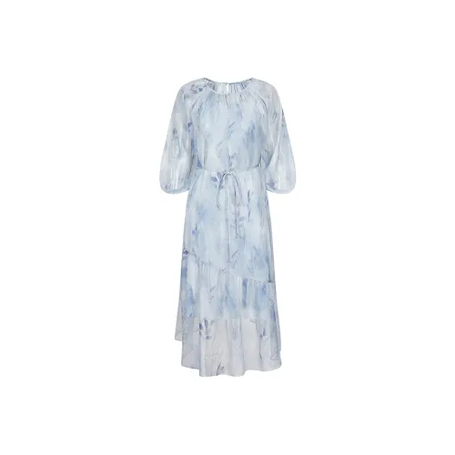 JZ. ANNAKRO Длинное платье с длинными рукавами женское синее