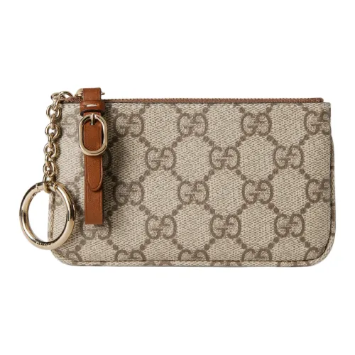GUCCI GG Emblem Кожа Key Pouch Женские Бежевый и Темно-коричневый