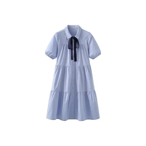 Mu Qingqing Короткий рукав Платье Женское Синее