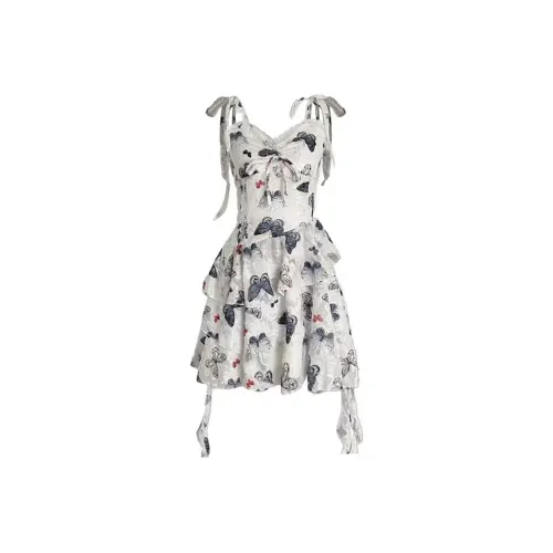 WOVLAS Slip Платье Женское Бабочка С принтом