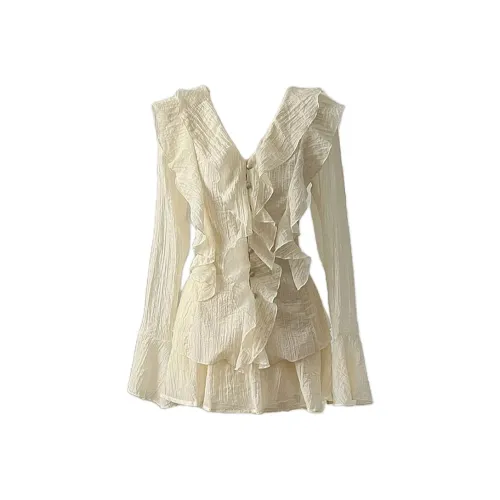 AFGGD Длинное платье с длинными рукавами женское абрикосового цвета