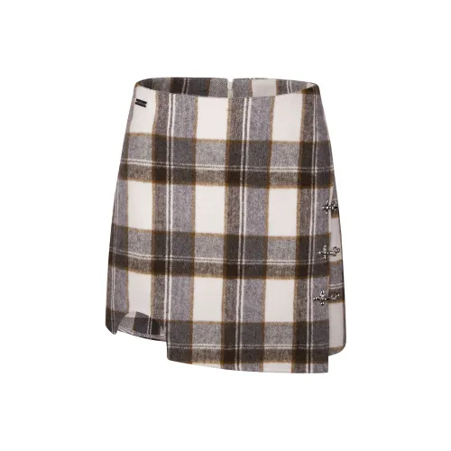 Guuka Hero Повседневные короткие юбки Женские Серый Клетка