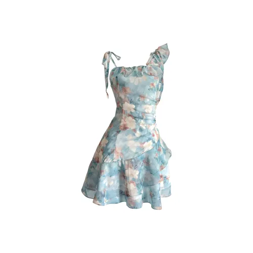 KKX Slip Платье Женские Масло Картины Зеленый