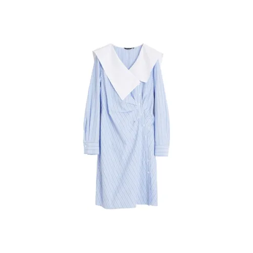 ELLE Длинное платье с длинными рукавами женское синее