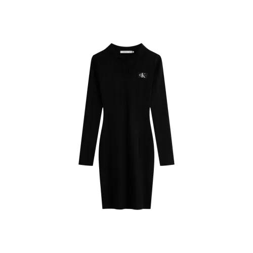 Calvin Klein BEH Космический Черный Женские Длинные Платья с Длинными Рукавами
