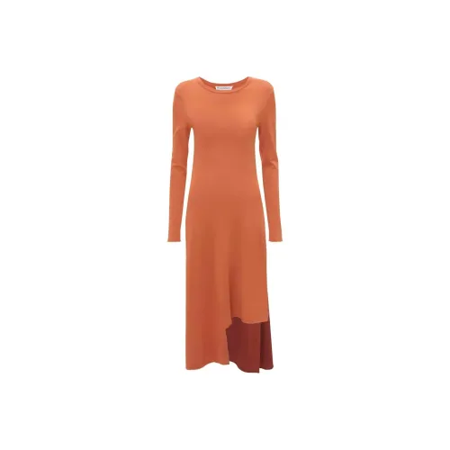 JW Anderson Апельсиновые Женские Длинные Платья с Рукавами