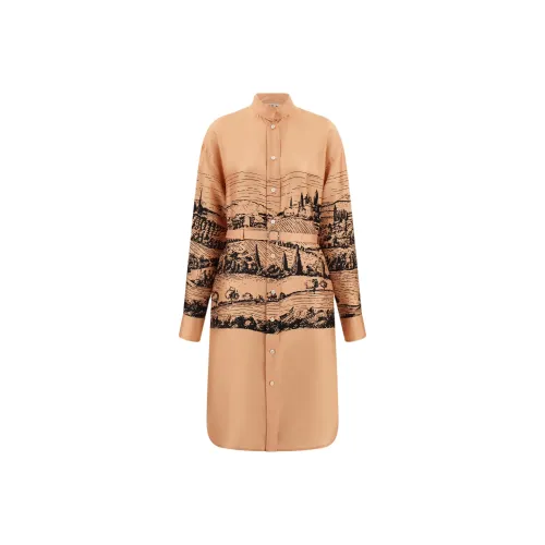 FERRAGAMO FW25 Длинное платье с длинными рукавами женское абрикосового цвета